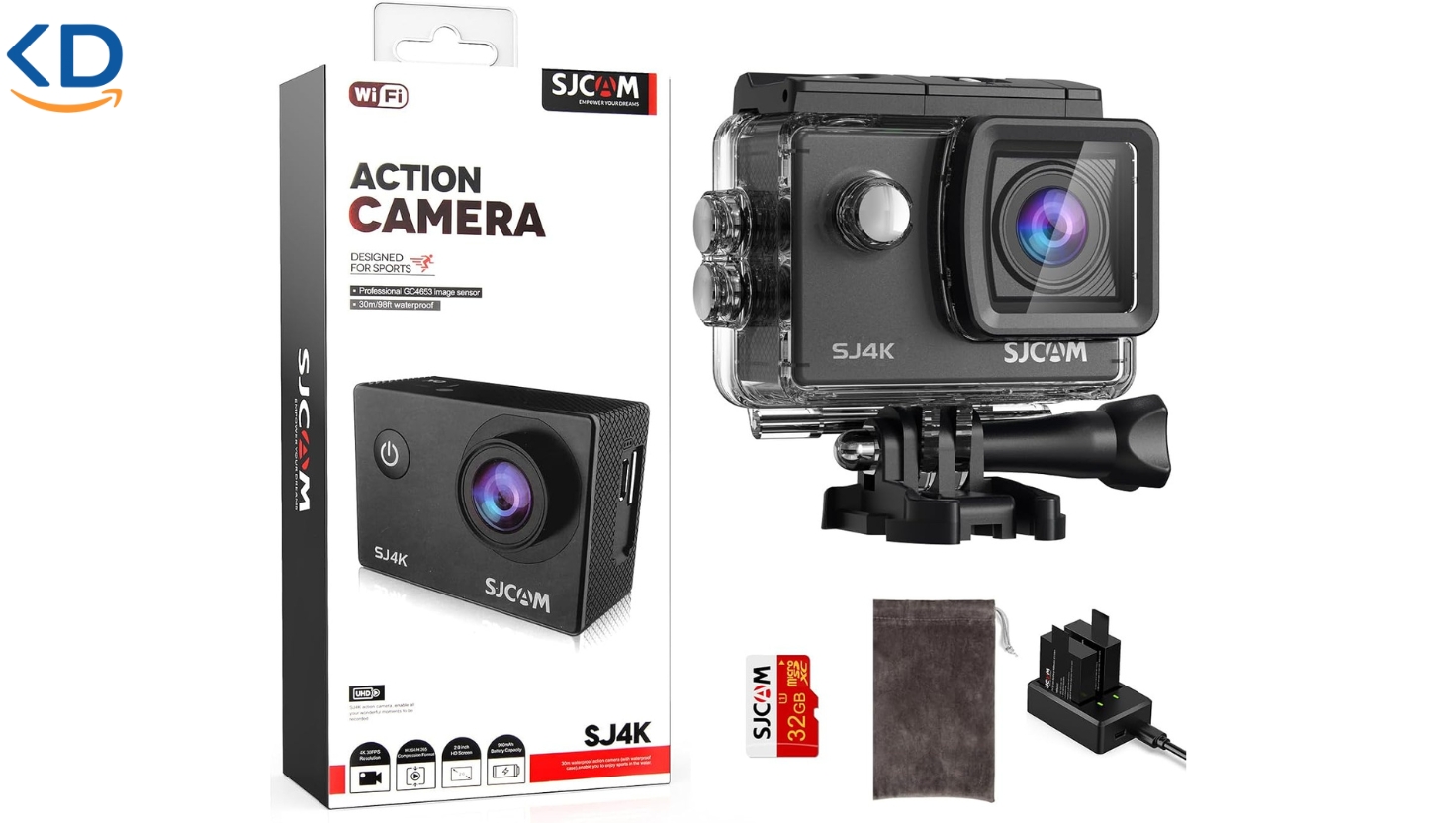 دوربین فیلمبرداری اکشن و ورزشی SJCAM SJ4000 با دو باتری و کارت حافظه 32 گیگ