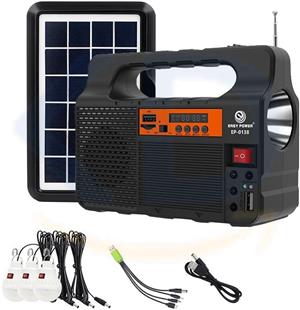 Pepisky Portable Solar Generator with Solar Panel Radio BT Speaker Phone Charger Flashlight Power Station Built-in 3600mAh Battery for Outdoor Camping Emergency Illumination System with 3Pcs