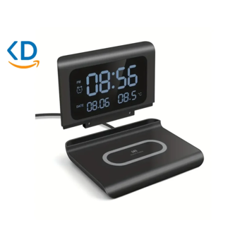 شارژر بی سیم سریع 15 وات با ساعت دیجیتال و چراغ خواب مخصوص موبایل و اپل واچ