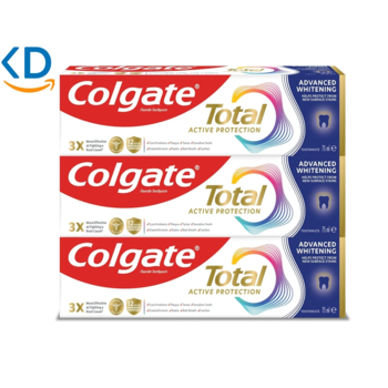 خمیر دندان کولگیت توتال اکتیو Colgate Total سفید کننده (3 عددی × 75 میلی‌ لیتر)