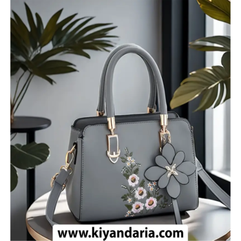 کیف دوشی بزرگ زنانه مدل FE721136 طرح گلدار - رنگ خاکستری