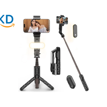 گیمبال موبایل KOSCHEAL یک‌ محوره ، لرزشگیر و سلفی استیک با چراغ LED و چرخش 360 درجه
