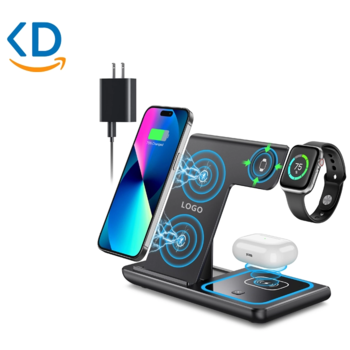 پایه شارژر بی‌سیم تاشو 3 در 1 مدل 15 وات مناسب موبایل و ساعت هوشمند