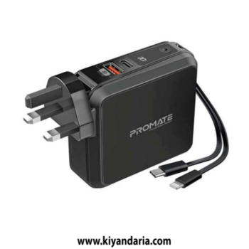 پاوربانک 15000 میلی‌آمپری وایر شده پایونیرPromate (مشکی)