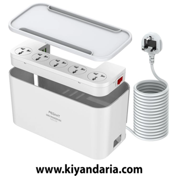 چندراهی برق PEGANT با 5 پریز، 3 پورت USB و جعبه مدیریت کابل