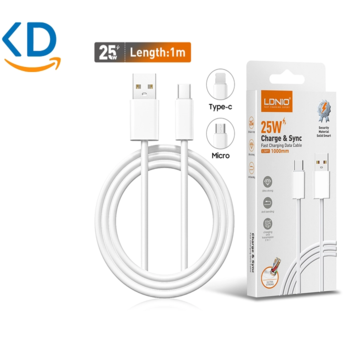 کابل شارژ سریع LDNIO LS891 با سه کانکتور Type-C- Micro و لایتنینگ