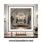 آینه حمام ضد بخار LED بدون قاب با دکمه لمسی و حافظه، نمای روبرو