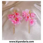 گوشواره زنانه آویز مدل Flower Mesh-صورتی، نمای بالا