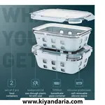 ست دو عددی ظرف شیشه ای نگهداری غذا BEOLA مدل 1050ml-آبی یخی نمای نزدیک