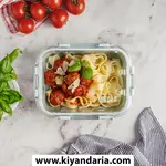 ست دو عددی ظرف شیشه ای نگهداری غذا BEOLA مدل 1050ml-آبی یخی نمای دور