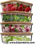 ظرف نگهدارنده غذای شیشه ای Greener Home با درب بامبو بسته 4 عددی نمای اصلی