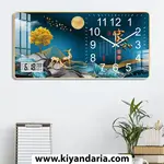 ساعت دیواری مدرن طرح نقاشی پرسلانی کریستالی با تقویم و طراحی بی‌ صدا. نمای روبرو