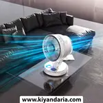 پنکه رومیزی شارژی بی‌ صدا مدل waasoscon با تنظیم سه‌ حالته، تایمر هوشمند و نور پس‌ زمینه رنگی. نمای اصلی