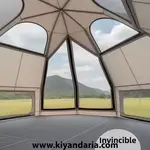 چادر اتوماتیک شش‌ ضلعی 5-8 نفره طرح قارچ، ضد آب رنگ بژ. نمای داخل