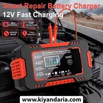 شارژر هوشمند باتری خودرو 12V 6A با نمایشگر و ترمیم پالس EAFC قرمز. نمای بالا