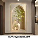 تابلو بوم مدرن طرح گلدان سفید با گل و برگ سبز – بدون قاب با طراحی مینیمال سایز 140* 70