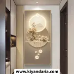 تابلو نقاشی روغنی مدرن منظره کوهستان و گل با ماه طلایی – بدون قاب سایز 140* 70