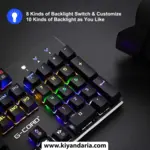 صفحه کلید بازی مکانیکی بی سیم، صفحه کلید سیمی 104 کلید، نور پس زمینه LED، سوئیچ قهوه ای، قاب بالایی آلومینیومی

